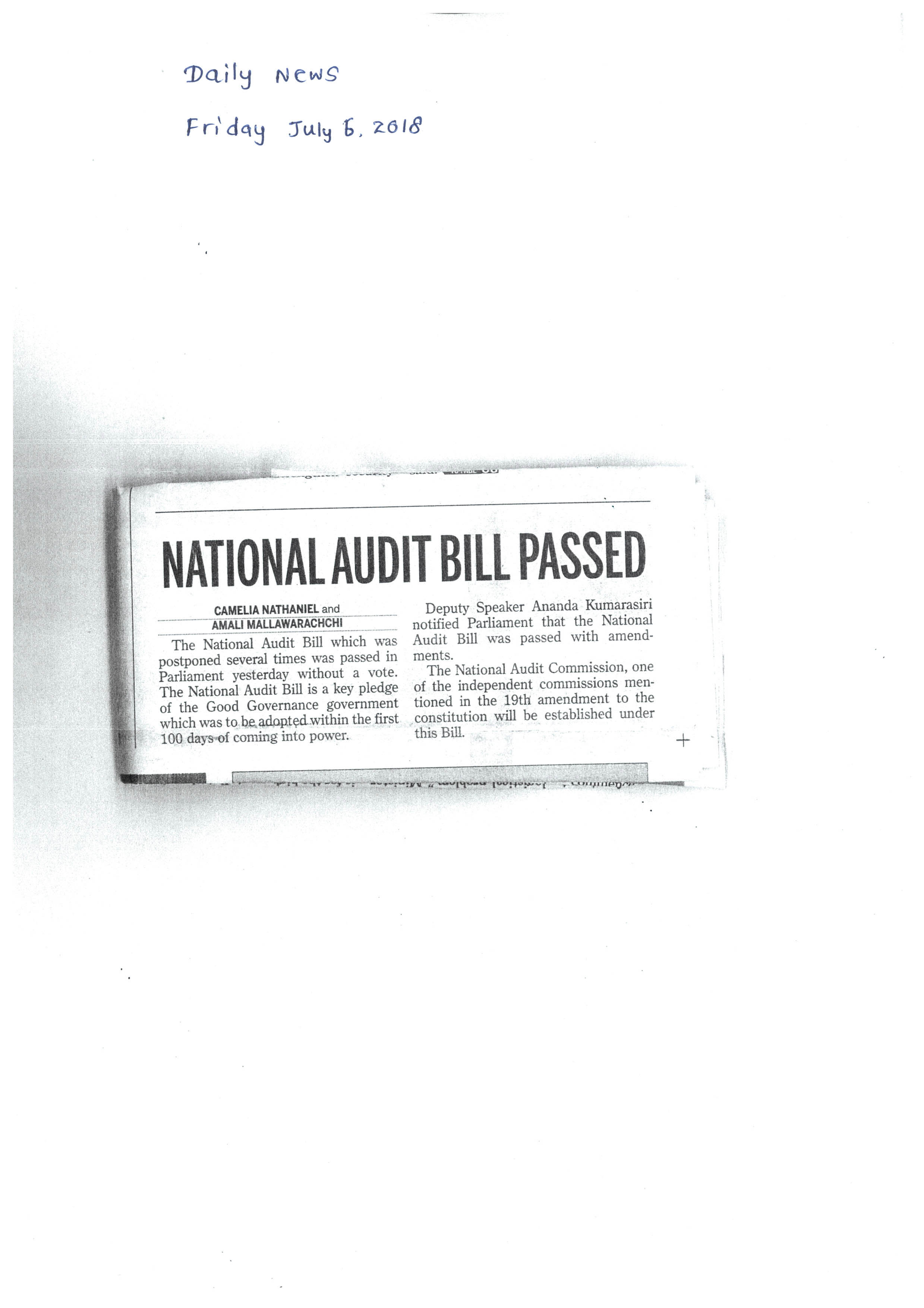 National audit bill passed